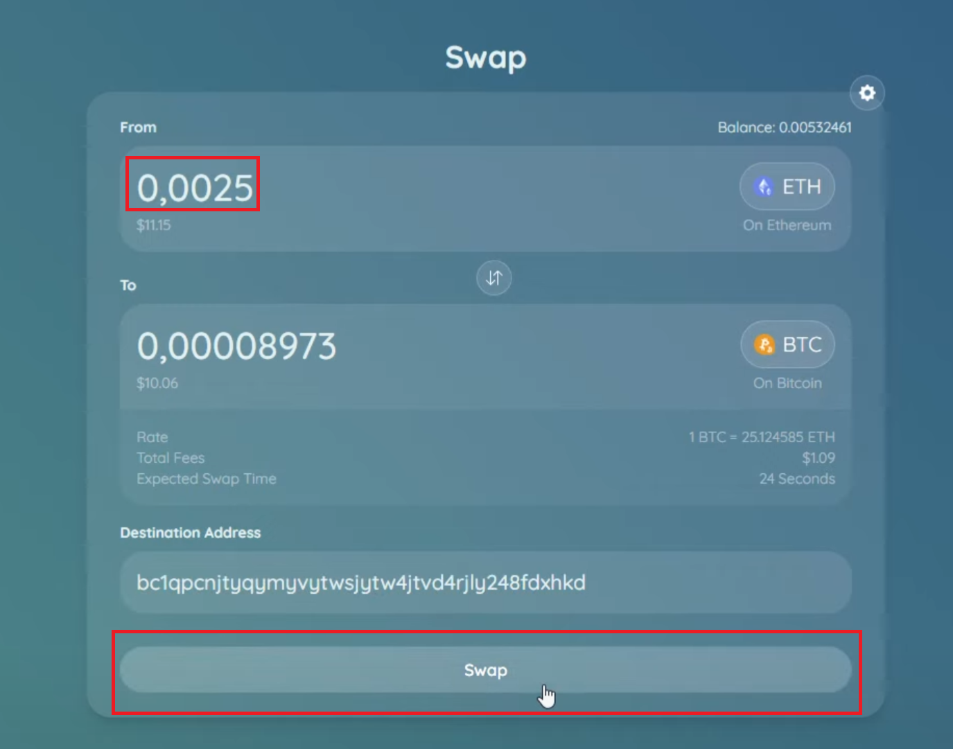 Trade Ethereum to Bitcoin using MetaMask